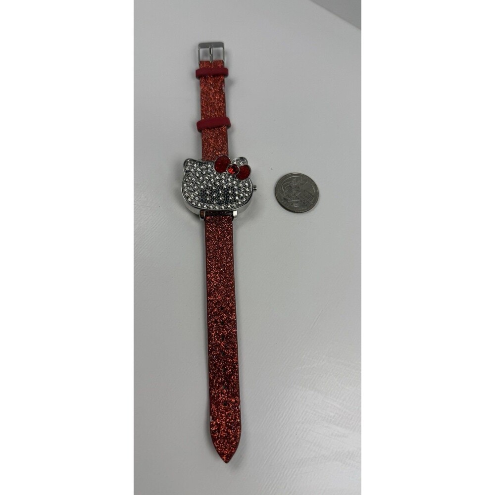 Hello Kitty Accutime Rhinestone LED Watch Red Glitter Band HK4286HL Working